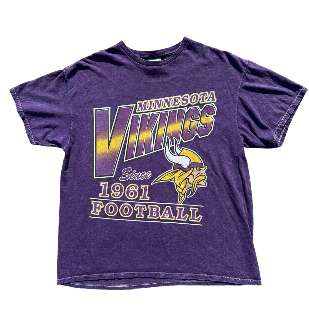 47 Vintage Tubular Minnesota Vikings Football T-Shirt XL Purple Acid Wash